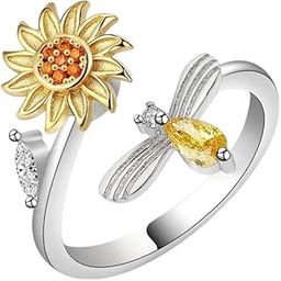 Rotating Sunflower Ring | fidget sunflower ring | crystal spinning sunflower ring Free Size & adjustable Womens & girls-image-41
