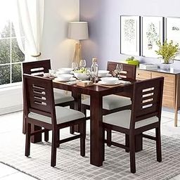 Shreya Decor Solid Sheesham Wood Dining Table 4 Seater With Chairs Set | 4 Seater Dining Table Wooden Set |Dining Room Set Furniture | (Finish-Teak Finish) (4 Seater, Walnut With Coushion)-image-51