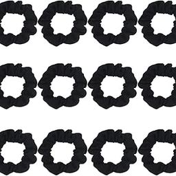 Pack of 12 Cotton Hair Scrunchies Single Jersey Solid Color Ponytail Holders Hair Ties for Girl (Black)-39