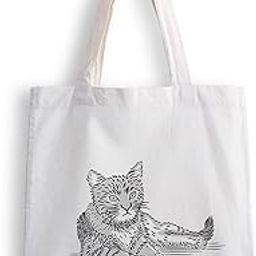 Canvas Tote Bags for Women, College Bag for Girls, Tote Bag for Shopping, Travel & Beach Bags for Women - Cat Painting - D No - 152-image-67