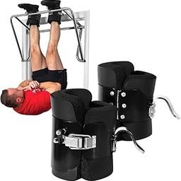 CONTEK Hanging Pull Up Boots,1 Pair Black Anti Gravity Inversion Hang Up Boots Therapy Gym Fitness Physio Hang Spine Posture with Comfortable Foam Padding and Safe Locking Clips-image-2