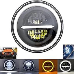 Autozap 7 Inch LED Headlight Minus With Round Ring Angel eye Compatible with Mahindra Thar, Wrangler, Royal Enfield Classic & Electra (Round With Minus DRL)-31