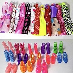 BHOOLU&GOOLU Doll Accessories - Combo Pack 12 Cloth and 12 Pairs Shoes - Beautiful Handmade Party Clothes Fashion Dress and Shoes-image-33