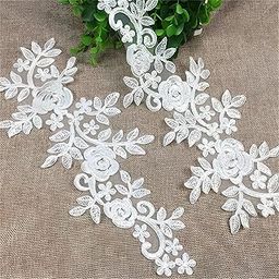 UNIQUE BRIDAL ACCESSORIES White Embroidery Applique Patches for Wedding Dress, Saree, Lehenga, Gown | 14 x 6 Inch Lace Craft Motif for DIY, Costume, Decoration (Set of 2, White)-image-75