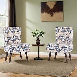 Peachtree Hellena Mango Wooden Frame & Sheesham Wood Leg 2 Seater Sofa for Living Room | 1 Year Warranty, Cotton Printed Fabric Sofa for Hall | No Armstyle (Set of 2, Yellow & Blue)-image-55
