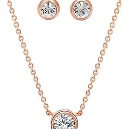 Stylish 18k Rose Gold Plated American Diamond Chain Pendent Necklace & Earrings Set for Women & Girls, Luxury AD Pendant Gift Set for Women, Girls & Her-1