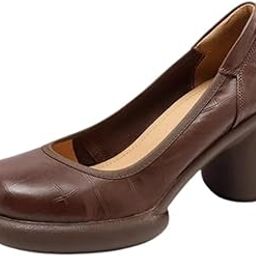 Sheepskin Waterproof Heeled Shoes for Women | Black Thick-Soled Shallow Leather Footwear-image-67