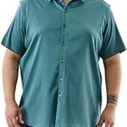 Men Casual Plus Size Shirt | Regular Fit Short Sleeve Point Collar Solid Design | Premium Cotton Blend & Breathable Fabric for Everyday Wear & Outings-image-77