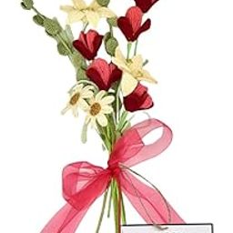 Happy Threads | Crocheted Red open tulips flower bouquet,Best décorative items for home & offices, Ideal gifts for family, friends & women for Women's day,Birthdays, and other Occassions-image-53