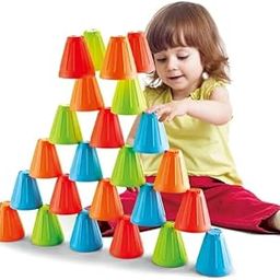 TOWN MART Fun-Fair Game, Aim Throw & Break The Tower Game, with 3 in 1 Blocks Quick Stack Cup 18 Balls, 6 Cups-7