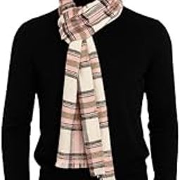 essentiele MEN'S UNISEX SCOTTISH CHECK PLAID ONION PINK -OFF WHITE WOOL TOUCH WINTER MUFFLER-picture-4