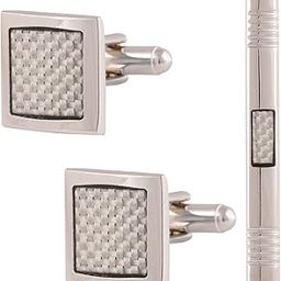 Cufflinks For Men And Tie Pin Set Silver Black Colour For Office Corporate Party French Cuff Shirts Shirt Suit Blazer In A Gift Box Tstzzsilset508-31