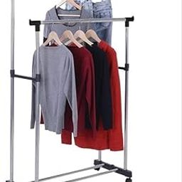 CHANT HARI Stainless Steel Portable Double Pole Telescopic Clothes Rack Foldable Garment & Laundry Drying Stand with Wheels Adjustable Double Rod Clothes Hanger Stand for Indoor & Outdoor Use-image-53