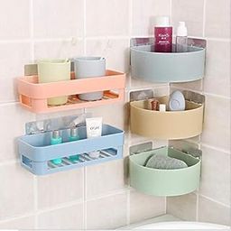 MOSHTU Multipurpose Plastic Bathroom Shelves and Triangle Plastic Bathroom Corner Kitchen Bathroom Wall Holder Storage Rack Corner Shelf (White) (Bathroom Triangle Shelve 3Pcs+Bathroom Shelve 2Psc)-image-48