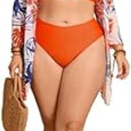 Plus Size Solid Print Front Cross Wrap Bikini Swimsuit with Cover Up Orange - XL - 8XL-picture-46