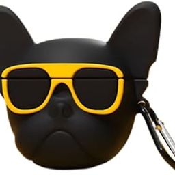 Prolet Cute Silicone AirPods Case 1 & 2 Cute 3D Bulldog Fashion Character Case Storage Bag Pouch of Soft Silicone Shockproof Protection Case Cover with Keychain (Black)-27