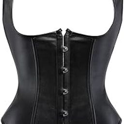 Gothic Corset Steel Boned Waist Trainer Faux Leather Bustier Underbust with Straps Plus Size Party Costume Steampunk-image-23