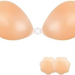 TNR Adhesive Bra Reusable Strapless Self Silicone Push-up Invisible Sticky Bras for Backless & Off Shoulder Dress. Beige (Clear)-picture-35