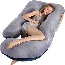 BATTOP Pregnancy Pillow Full Body Pillow for Pregnant Women Sleeping Nursing Maternity Pregnancy Body Pillow Support for Back Belly HIPS Legs with Removable Cover(Velvet-Grey DarkBlue)-image-61