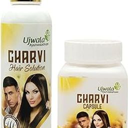 Ujwala Ayurvedashram Charvi Hair Solution And Charvi Capsule Combi Pack, Nourish To Dull Hair, Reduce Hair Fall, 160 Grams-picture-0