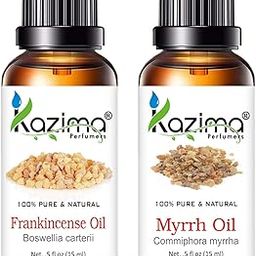 KAZIMA Combo of Frankincense Oil and Myrrh Oil - 100% Pure Essential Oil for Face Acne & Scars, Gums, Hair Growth & Body Massage, 15 ml each-image-1