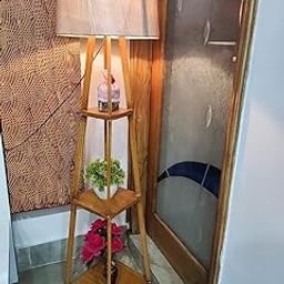 Falcon Traders Decorative Wooden Floor lamp with Light Brown Shade 3 Tier Shelf for Home Decor, Living Room Study Room (Brown)-4