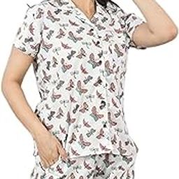 Kaveri Kreations Women's Cotton Nightwear Set | Butterfly Print Short Sleeve Top with Matching Shorts, Comfortable Summer Sleepwear | Soft and Lightweight Fabric for Bedtime-picture-12