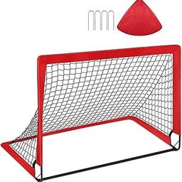 LOOM TREE® Soccer Goal Net for Kids Compact Football Gate for Park Garden Outdoor Sport Red | 1 Football Goal, 4 Stakes, 1 Carry Bag | Material ~ Polyester | Color ~ Red-picture-31