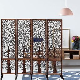 CRAFT DECOR Wooden Room Partition for Living Room, Wood Screen Separator and Wooden Room Wall Dividers 4 Wall Panels with Stands for Living Room/Bedroom/Office/Restaurant (Brown)-image-71