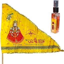 Yellow Khatu Shyam Ji Flag 4 No. Size (40"x60") | Triangle Nishan Jhanda with FREE Shri Shyam Baba Spray Attar-22