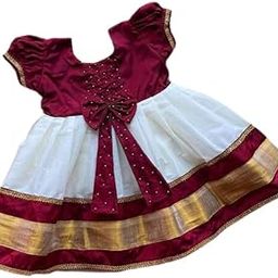 Baby-Girl's Cotton Silk Fit and Flare Midi pattu Pavadai for Kids-image-1