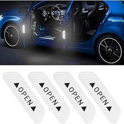 4 x Reflective Open Warning Stickers for Car Door Night Visibility Automatic Safety Warning 3.6 Inch Anti-Collision Protection Tape Car Accessories Universal for Truck SUV Van (Silver)-27