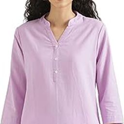Women Short Kurti Airy Linen Regular Fit Kurta with 3/4th Sleeves, Mandarin Collar, Side Slit Perfect for Casual, Formal, and Ethnic Wear-image-3