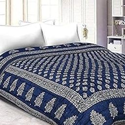 RCGCRAFT 100% Pure Cotton Jaipuri Rajai/Handprinted Rajai Traditional Double Bed Quilt for All Season (Size - 85 X 100 inch, Blue dai)-image-9