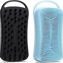 Zollyss Silicone Body Scrubber, 2 in 1 Shower and Scalp Massager Shampoo Brush, Soft Silicone Loofah for Sensitive Skin, Double-Sided Body Brush, Lathers Well, Gentle Exfoliating (Black) (Pack Of 2)-image-36