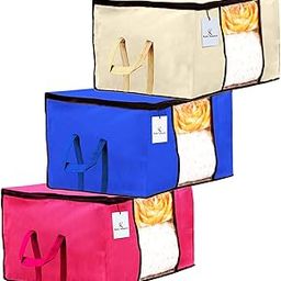 Kuber Industries Rectangular Underbed Organizer Storage Bag, Blanket Cover Set of 3 - Extra Large Size, Ivory, Royal Blue, Pink - CTKTC23841, Standard | Practical and Spacious Storage Solution-19