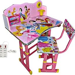 Toby Baby Desk, Metal and Engineered Wood Premium Kids Study Table Chair (Pink) with Free 8+1 Socket Extension Board-14