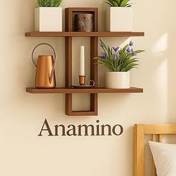 Anamino® Floating Wall Shelves – Decorative Wooden Wall Mounted Racks for Bedroom, Living Room, Kitchen or Office – Display Shelf for Plants, Books, Photo Frames & More – Modern Look (1, Walnut)-image-9