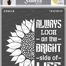CrafTreat Quotes Stencils for Craft and Art - Bright Side of Life - Size: 12X12 Inches - Word Stencils for Craft and Art - Home Decor Word Stencils - Reusable Stencils for Painting-image-23