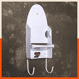 Bathla Wall Mounted Iron Board Holder with Steel Hooks | Heavy-Duty & Heat Resistant | Space Saving Design with Cable Organiser | Detachable Hooks (White)-24