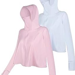 2 Pcs Cooling UV Protection Clothing Sun Protection Hoodie Jacket Full Zip Sun Block Clothing for Women Fit Size S-XL, Blue, Pink, Medium-8