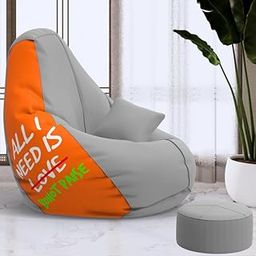 BiggieBean Bag with Beans Filled XXXXXL Bean Bag with Free Cushion and Footrest - Official : PrintZen Combo (Matching Color : Printed, All I Need is bohot Paise - Orange Grey)-14