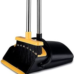 Broom and Dustpan [2019 Version] Tiumso Dust pan Broom Set with Upgrade Combo and Sturdiest Extendable Long Handle,4 Layers Bristles,Upright Standing for Home, Office, Kitchen, Lobby(Black+Yellow)-image-78
