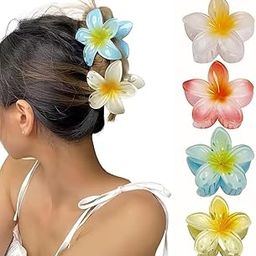 Trendy 4Pcs Floral Hair Claws Hawaiian Flower Clips for Women Plumeria Claw Clips Beach Hair Accessories for Girls Women Durable NonSlip Hair Clips Ponytail Holder-image-7