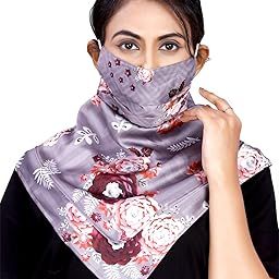 Women's Scarf Cum Face Mask in Pure Satin Floral Print with Sun Protection and Adjustable Washable Reusable (Violet/Purple)-image-89