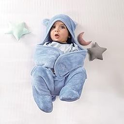 Mi Arcus Ultra Soft Knitted Light Fur Plush Warm Blanket Wrapper for Baby Boys Girls 0-6 M- Light Blue 75x72 cm-image-23