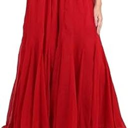 Women Regular Loose Fit Solid Colour Georgette Flared Sharara Mid Rise Palazzo(Red-X-Large)-picture-3