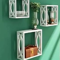 GIFTO SHOPPEE Wall Mounted Decorative Shelves - Set of 3 Black Wall Mount Shelf for Stylish Living Room Decor & Smart Storage Solutions (White)-image-17