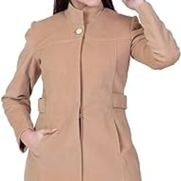 Women Laped Long Wool Worsted High Collared Coat (Large, Camel)-image-26