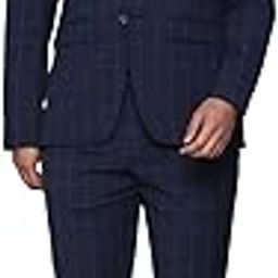 Men Navy Slim Fit Check Formal Three Piece Suit-picture-30